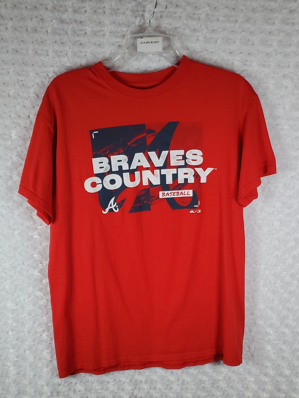 Majestic Red Braves Country Graphic Tee with Navy & White Accents M